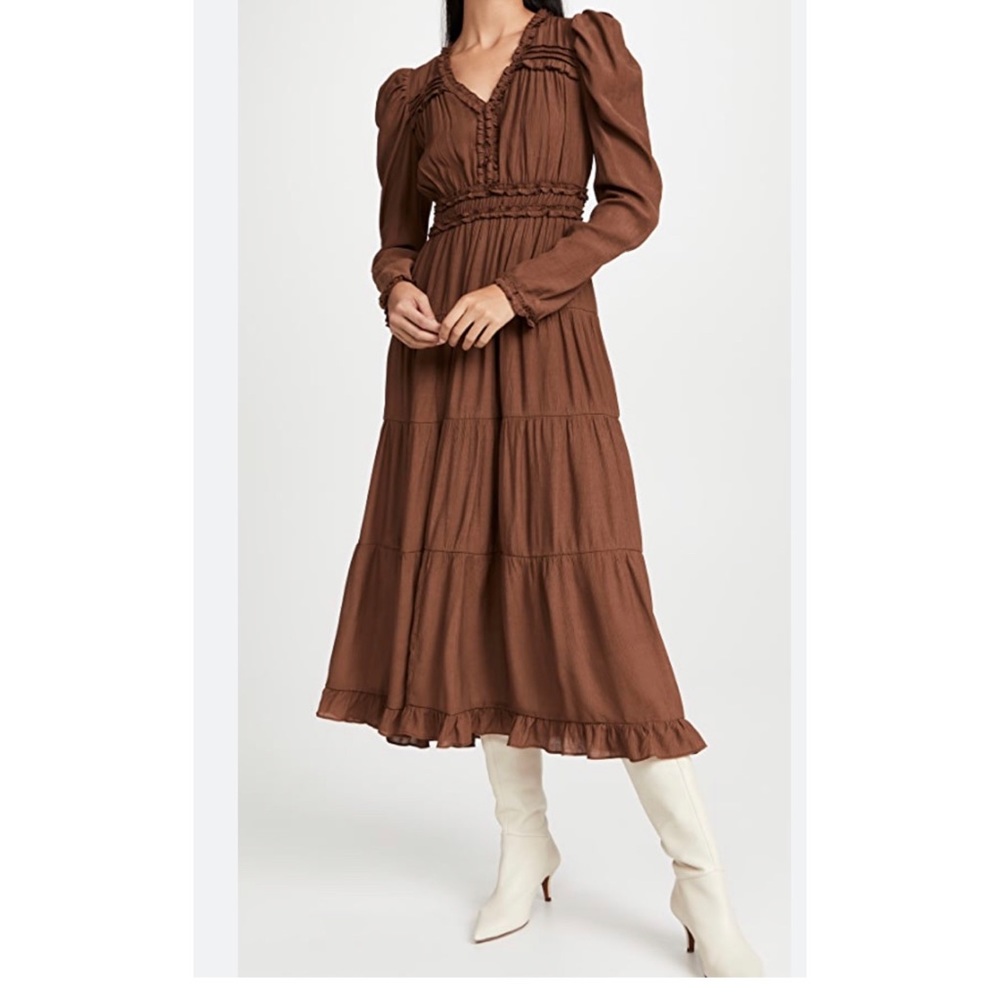 Moon River Puff Sleeve Brown Dress
